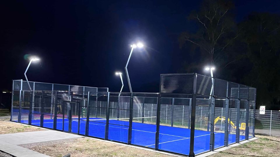 Padel court lighting at night